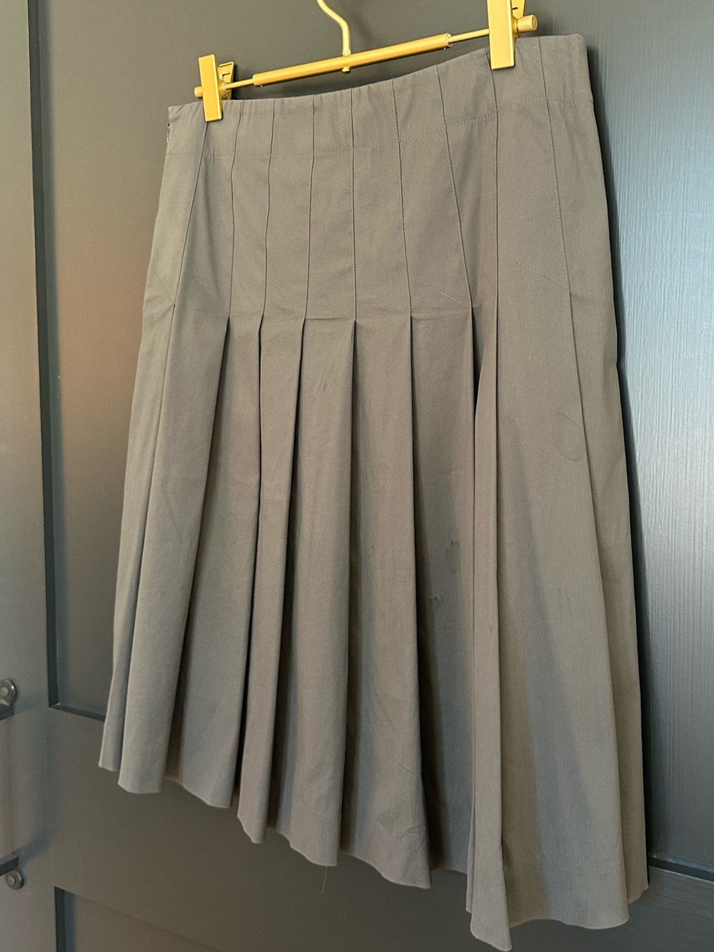 THEORY Pleated A-Line Gray Stretch Cotton Skirt with Pockets / size 2